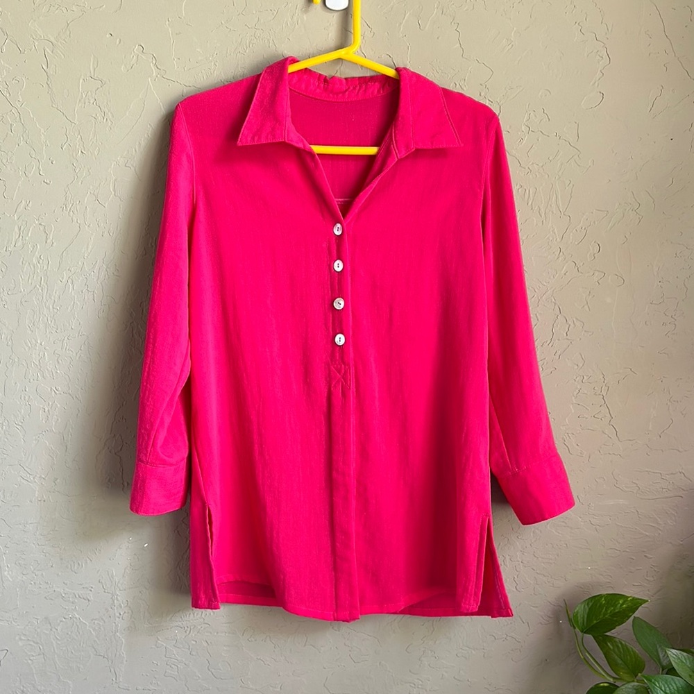 Fridaze‎ pink linen front button down top size small